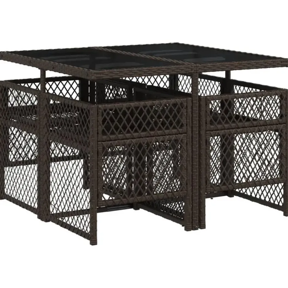 vidaXL - 5-delige Tuinset wit kussens - Bruin - PE rattan en staal - 110x106 cm
