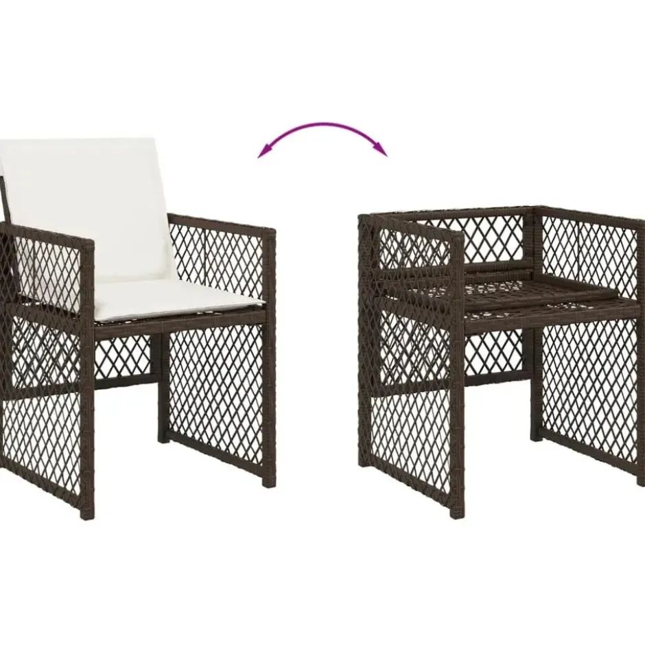 vidaXL - 5-delige Tuinset wit kussens - Bruin - PE rattan en staal - 110x106 cm