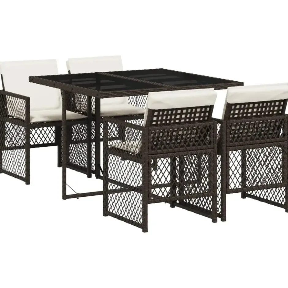 vidaXL - 5-delige Tuinset wit kussens - Bruin - PE rattan en staal - 110x106 cm