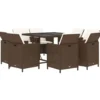 vidaXL - 9-delige Tuinset wit kussens - Bruin poly rattan en glas - 109x107 cm