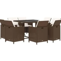 vidaXL - 9-delige Tuinset wit kussens - Bruin poly rattan en glas - 109x107 cm