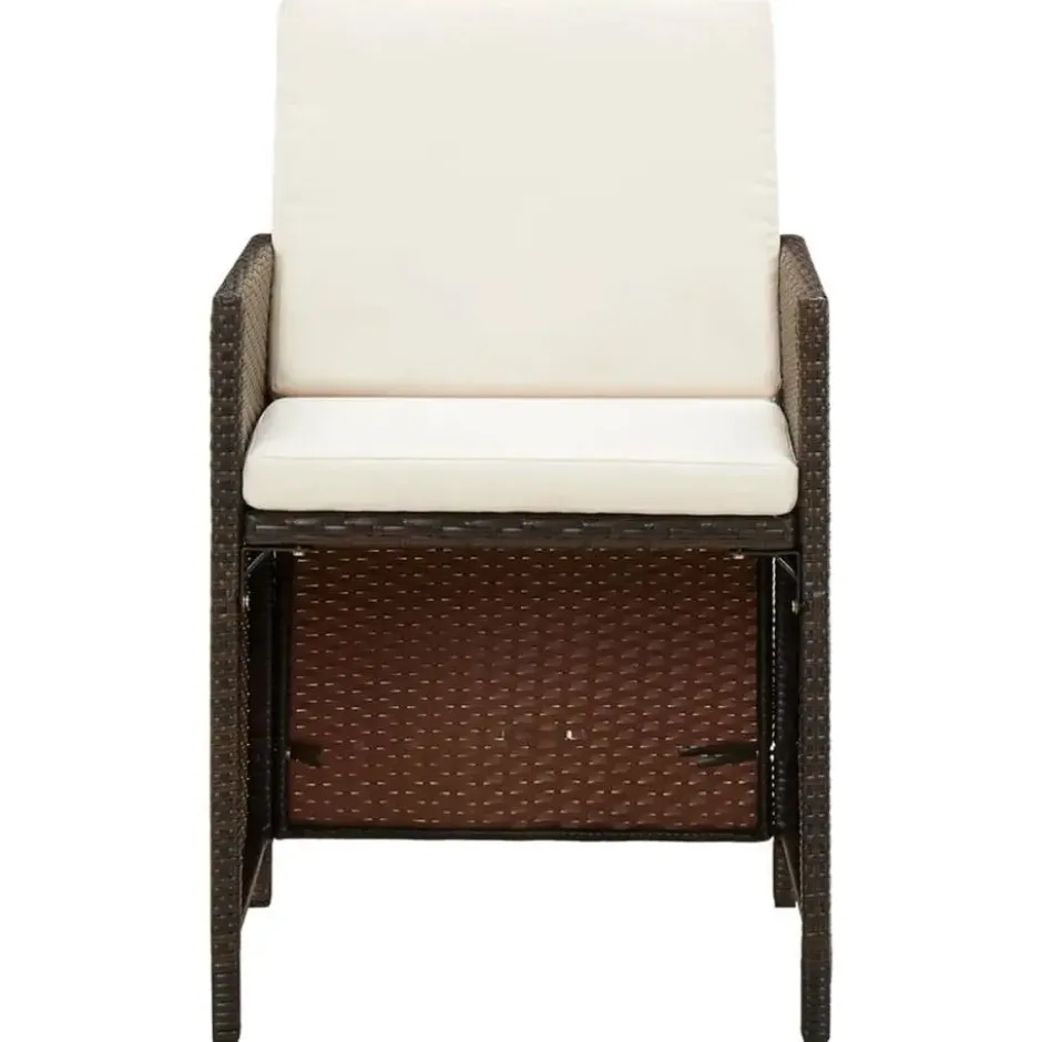 vidaXL - 9-delige Tuinset wit kussens - Bruin poly rattan en glas - 109x107 cm