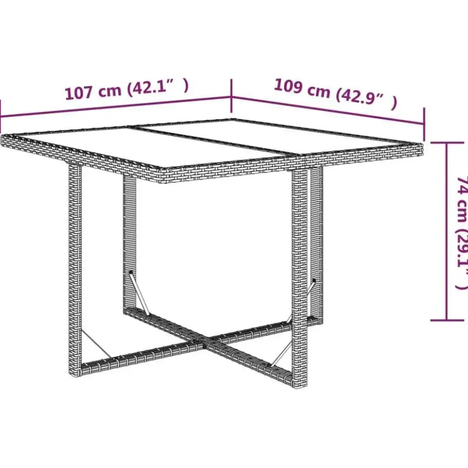 vidaXL - 9-delige Tuinset wit kussens - Bruin poly rattan en glas - 109x107 cm
