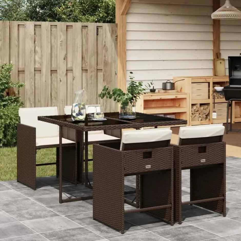 vidaXL - 5-delige Tuinset wit kussens - Bruin poly rattan en staal - 110x106 cm