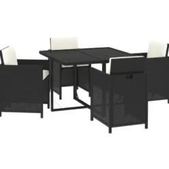 vidaXL - 5-delige Tuinset wit kussens - Zwart poly rattan en glas - 109x107 cm