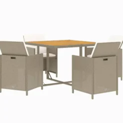 vidaXL - 5-delige Tuinset wit kussens - Beige poly rattan en glas - 109x107 cm