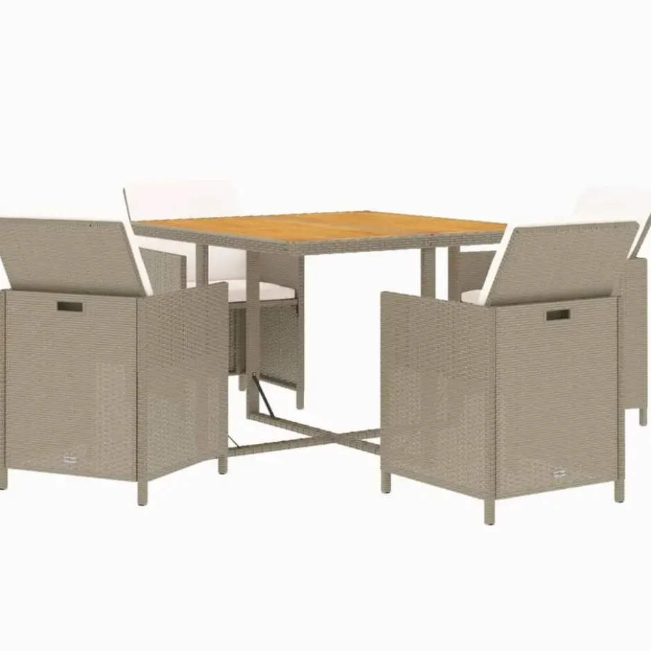 vidaXL - 5-delige Tuinset wit kussens - Beige poly rattan en glas - 109x107 cm