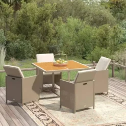 vidaXL - 5-delige Tuinset wit kussens - Beige poly rattan en glas - 109x107 cm