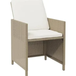 vidaXL - 5-delige Tuinset wit kussens - Beige poly rattan en glas - 109x107 cm