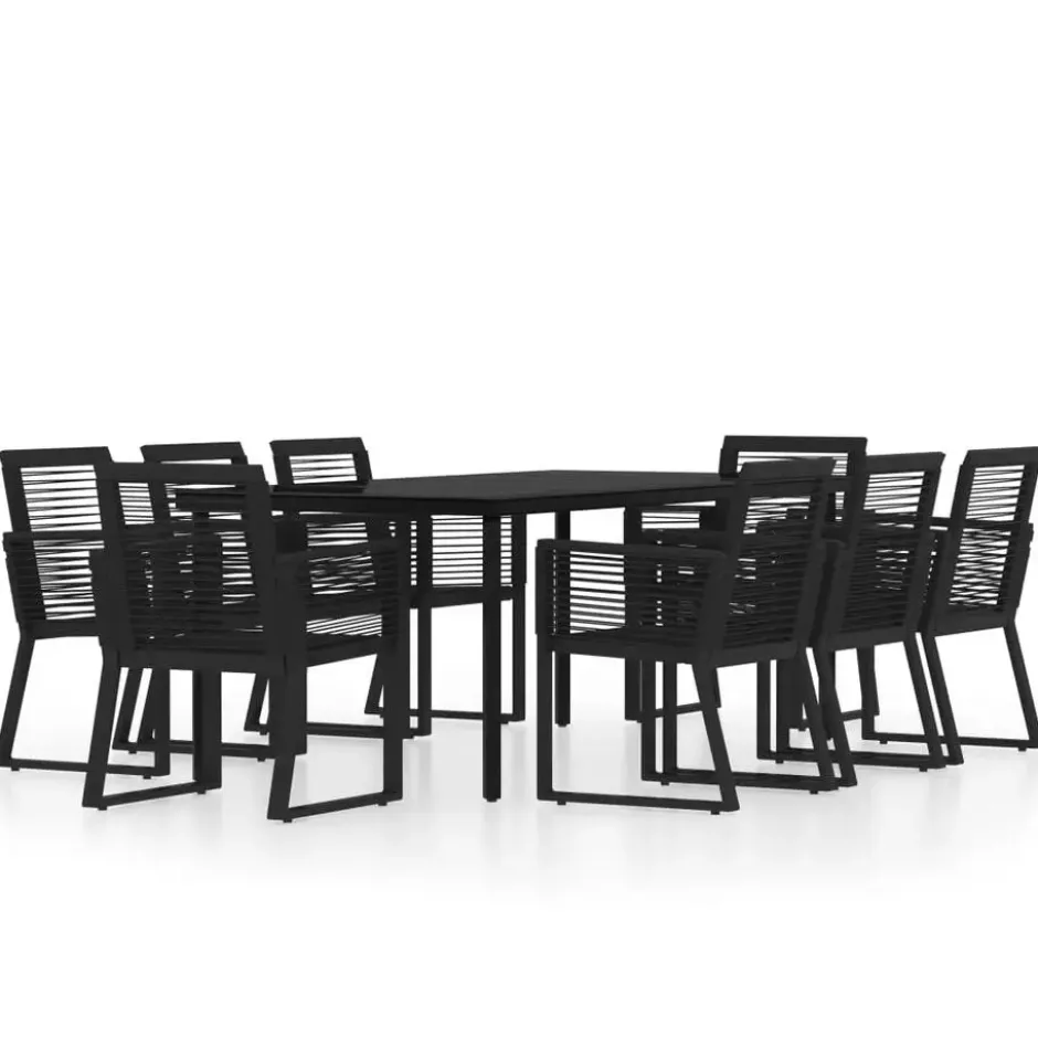 vidaXL - 9-delige Tuinset - Zwart PVC rattan en staal - 200x100 cm