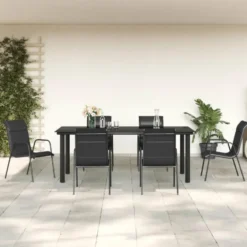 vidaXL - 7-delige Tuinset - Zwart - Textileen met voering en staal - 200x100 cm