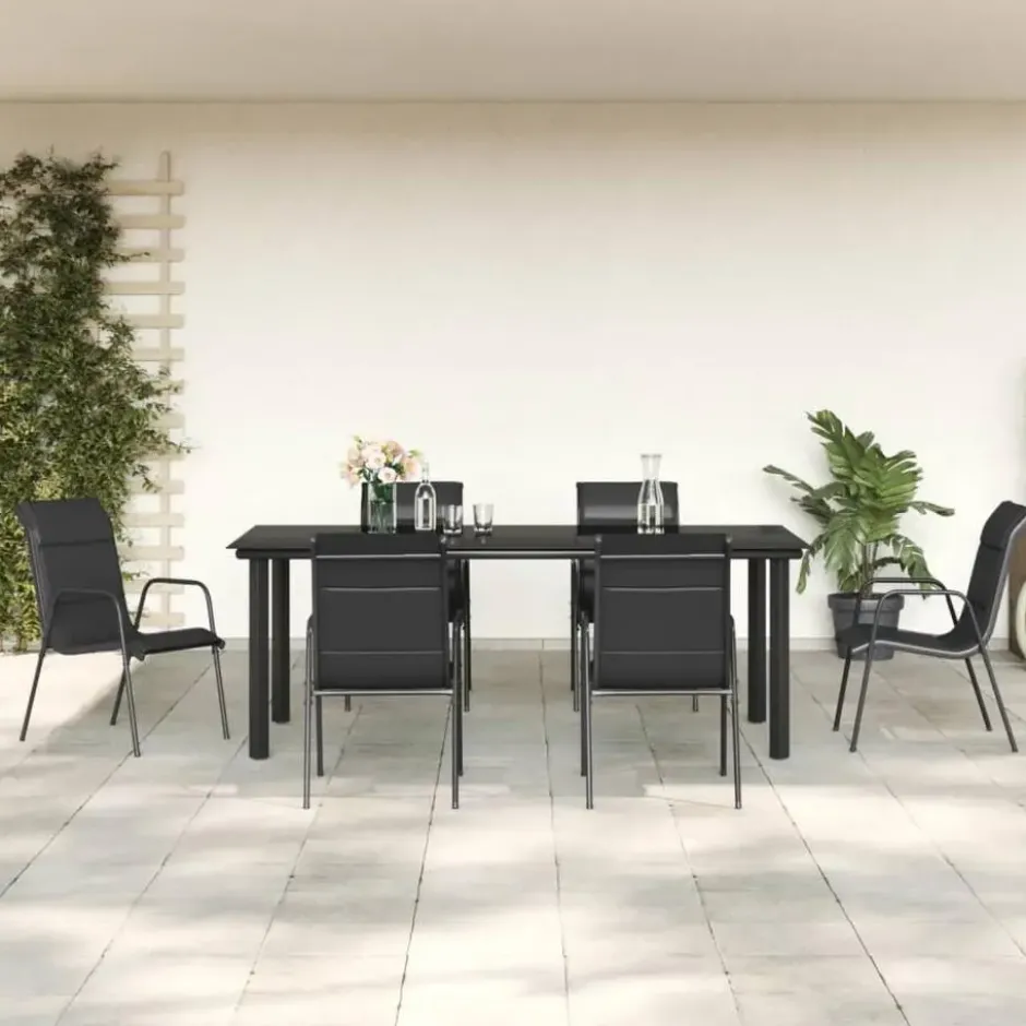 vidaXL - 7-delige Tuinset - Zwart - Textileen met voering en staal - 200x100 cm