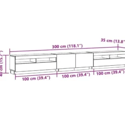 vidaXL - 3-delige TV-meubel - LED-verlichting - Oud hout - 300x35x40 cm