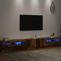 vidaXL - 3-delige TV-meubel - LED-verlichting - Oud hout - 300x35x40 cm