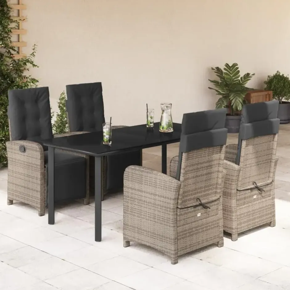 vidaXL - 5-delige verstelbare Tuinset - 2+2+1 - Grijs - PE rattan - 160x80 cm