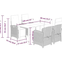 vidaXL - 5-delige verstelbare Tuinset - 2+2+1 - Grijs - PE rattan - 160x80 cm