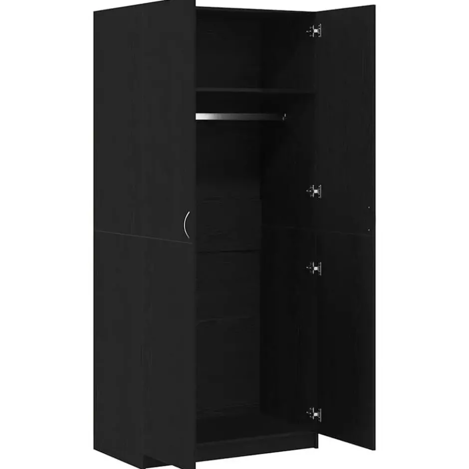 vidaXL - 2-deurs Kledingkast - Bewerkt hout - Zwart - 90x52x200 cm