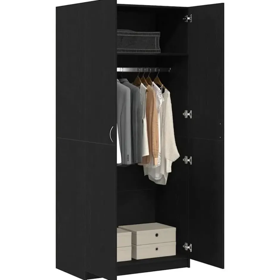 vidaXL - 2-deurs Kledingkast - Bewerkt hout - Zwart - 90x52x200 cm