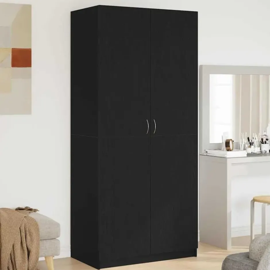 vidaXL - 2-deurs Kledingkast - Bewerkt hout - Zwart - 90x52x200 cm