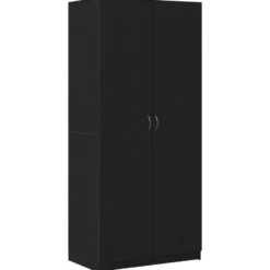 vidaXL - 2-deurs Kledingkast - Bewerkt hout - Zwart - 90x52x200 cm
