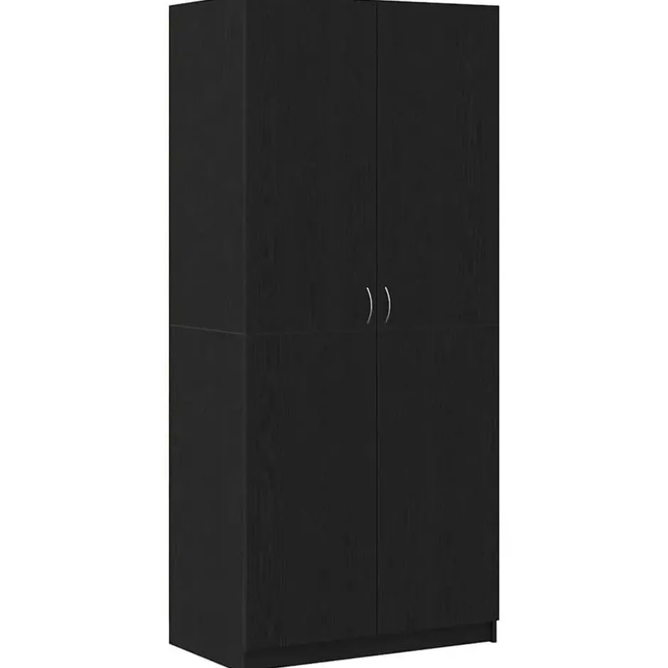 vidaXL - 2-deurs Kledingkast - Bewerkt hout - Zwart - 90x52x200 cm