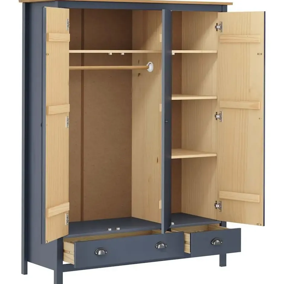 vidaXL - 3-deurs Kledingkast Hill - Massief grenenhout - Grijs - 127x50x170 cm