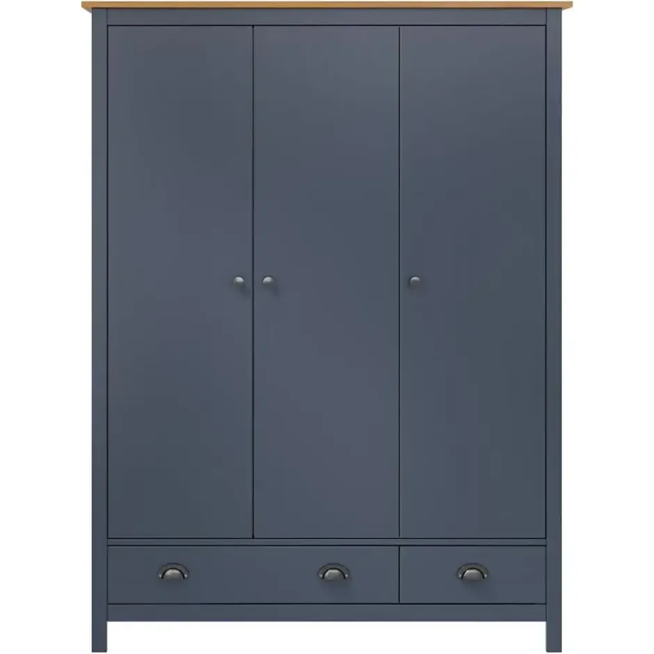 vidaXL - 3-deurs Kledingkast Hill - Massief grenenhout - Grijs - 127x50x170 cm