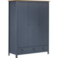 vidaXL - 3-deurs Kledingkast Hill - Massief grenenhout - Grijs - 127x50x170 cm