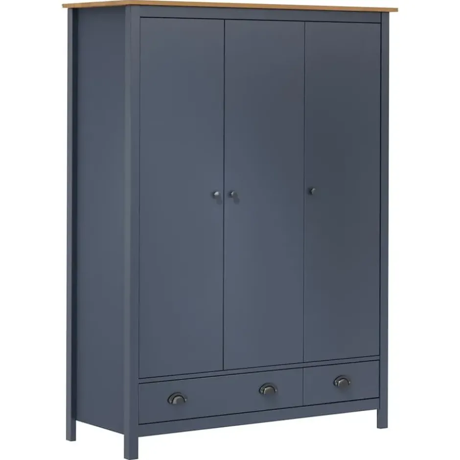 vidaXL - 3-deurs Kledingkast Hill - Massief grenenhout - Grijs - 127x50x170 cm