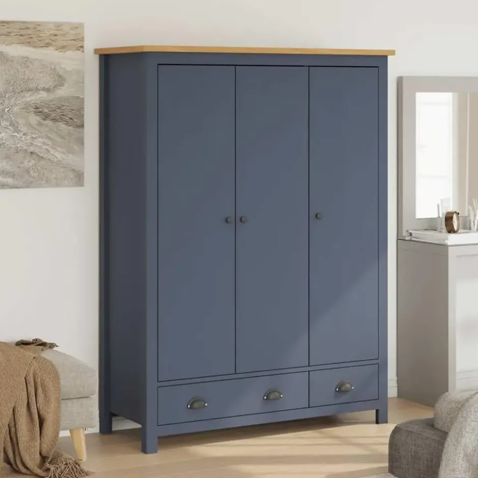 vidaXL - 3-deurs Kledingkast Hill - Massief grenenhout - Grijs - 127x50x170 cm