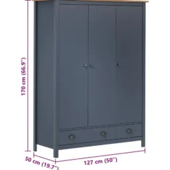 vidaXL - 3-deurs Kledingkast Hill - Massief grenenhout - Grijs - 127x50x170 cm