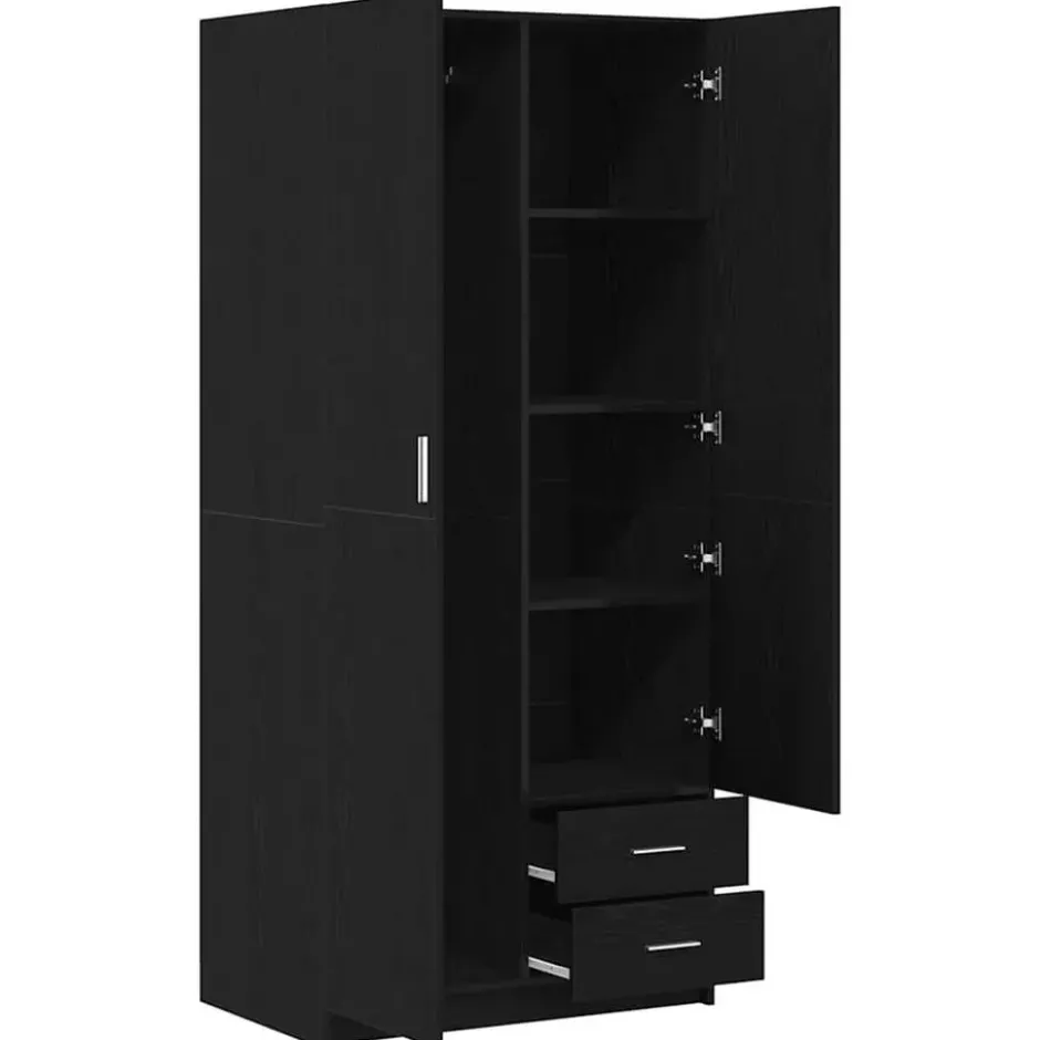 vidaXL - 2-deurs Kledingkast met 2 lades - Bewerkt hout - Zwart - 80x52x180 cm