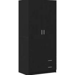 vidaXL - 2-deurs Kledingkast met 2 lades - Bewerkt hout - Zwart - 80x52x180 cm