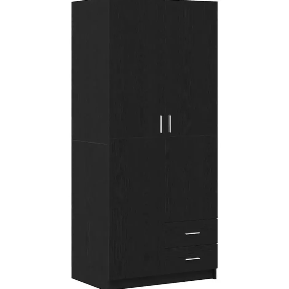 vidaXL - 2-deurs Kledingkast met 2 lades - Bewerkt hout - Zwart - 80x52x180 cm
