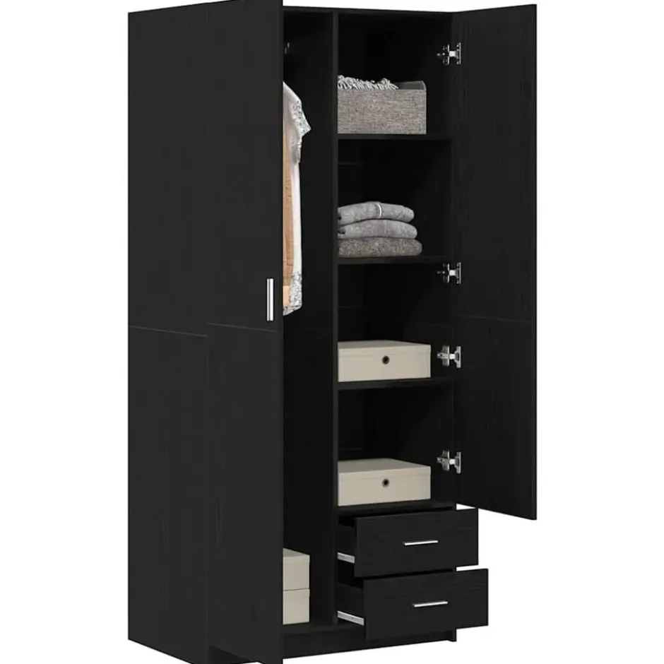 vidaXL - 2-deurs Kledingkast met 2 lades - Bewerkt hout - Zwart - 80x52x180 cm