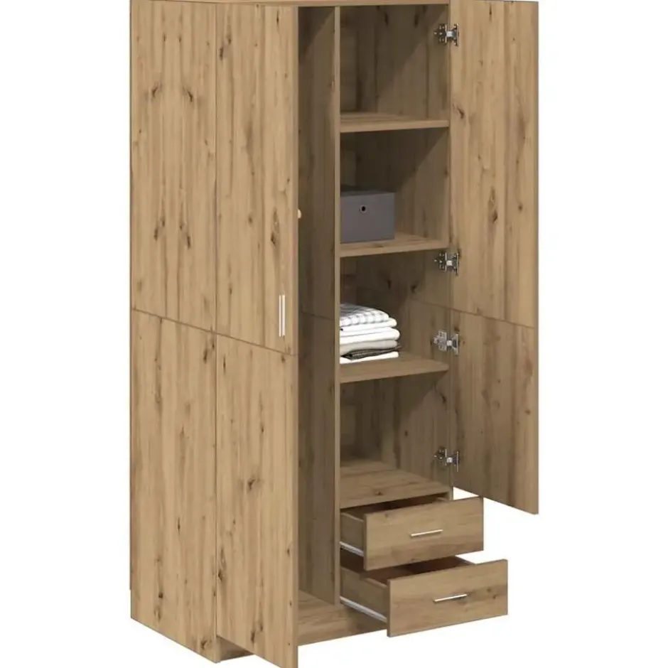 vidaXL - 2-deurs Kledingkast met 2 lades - Hout - artisan eiken - 80x52x180 cm
