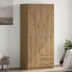 vidaXL - 2-deurs Kledingkast met 2 lades - Hout - artisan eiken - 80x52x180 cm