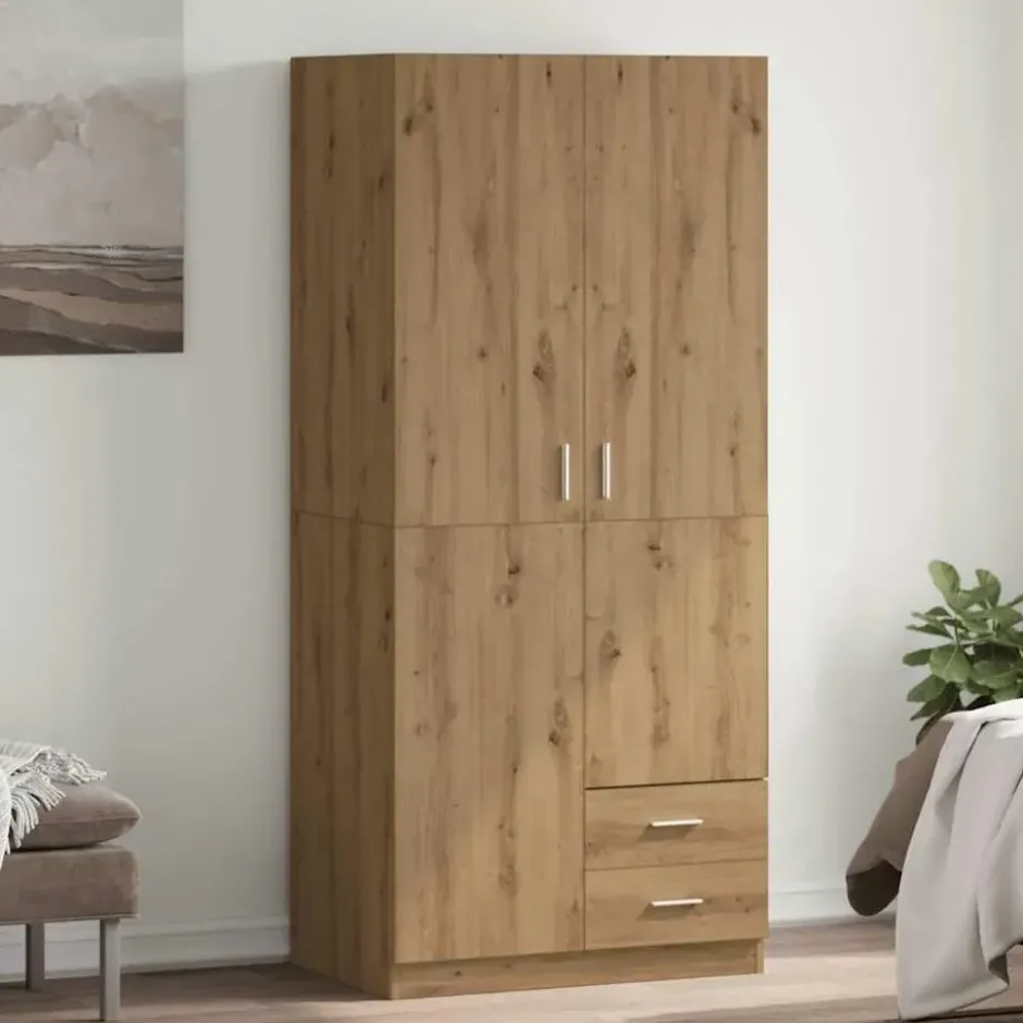 vidaXL - 2-deurs Kledingkast met 2 lades - Hout - artisan eiken - 80x52x180 cm