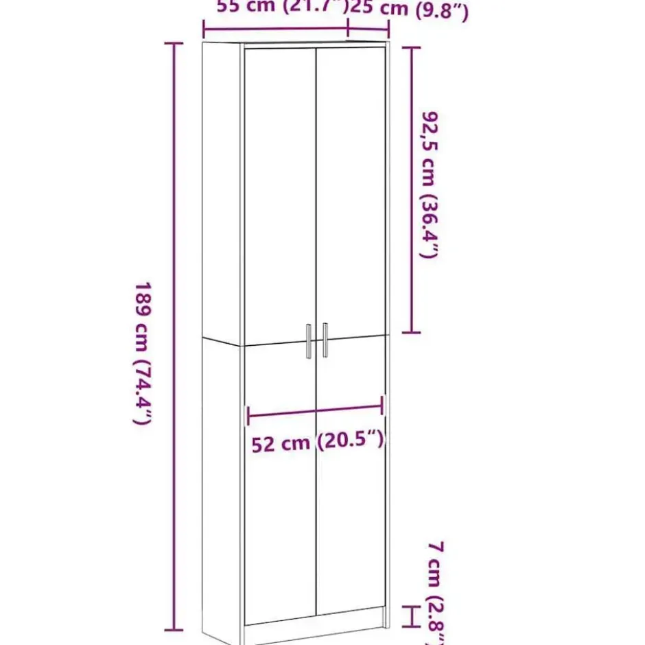 vidaXL - 2-deurs Kledingkast met planken - Hout - Artisan eiken - 55x25x189 cm