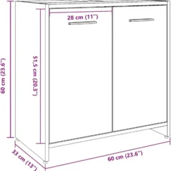 vidaXL - 2-deurs Wastafelonderkast - Betongrijs - Bewerkt hout - 60x33x60 cm