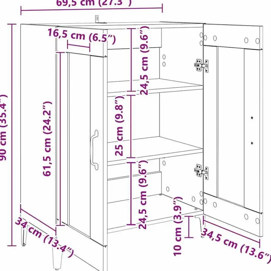 vidaXL - Dressoir Artisan Eiken 69,5x34x90 cm Bewerkt hout