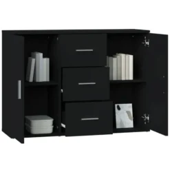 vidaXL - Dressoir met 2 deuren 3 lades - Zwart - Bewerkt hout -91x29.5x65 cm