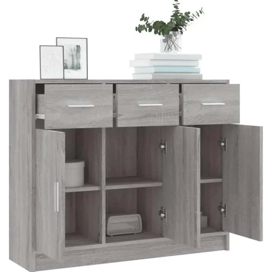 vidaXL - Dressoir met 3 deuren 3 lades - Grijs sonoma eiken - Hout - 91x28x75 cm