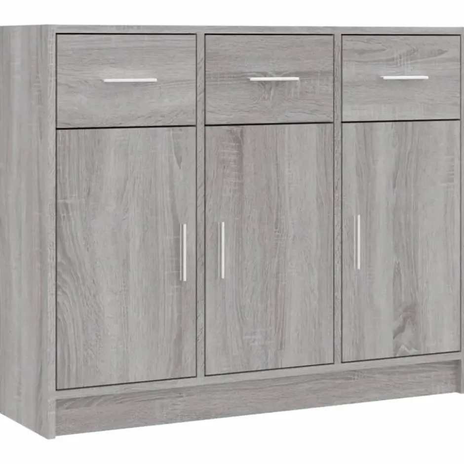 vidaXL - Dressoir met 3 deuren 3 lades - Grijs sonoma eiken - Hout - 91x28x75 cm