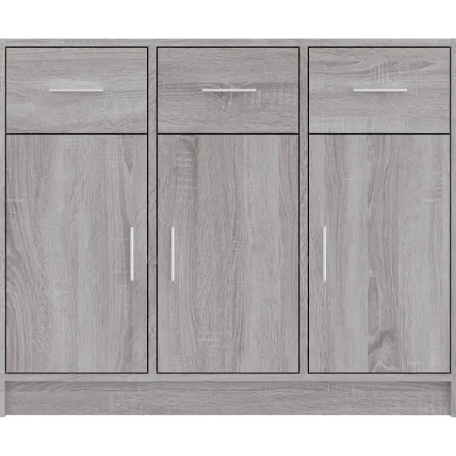 vidaXL - Dressoir met 3 deuren 3 lades - Grijs sonoma eiken - Hout - 91x28x75 cm