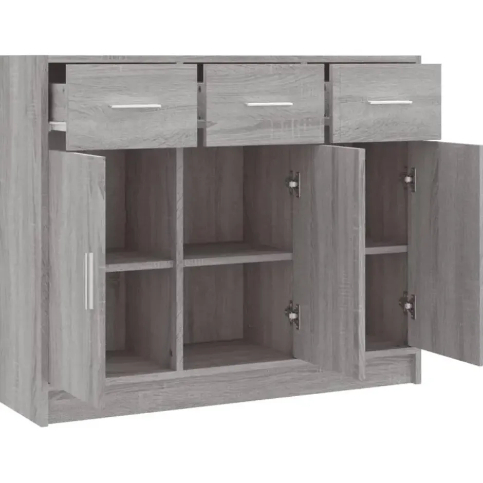 vidaXL - Dressoir met 3 deuren 3 lades - Grijs sonoma eiken - Hout - 91x28x75 cm