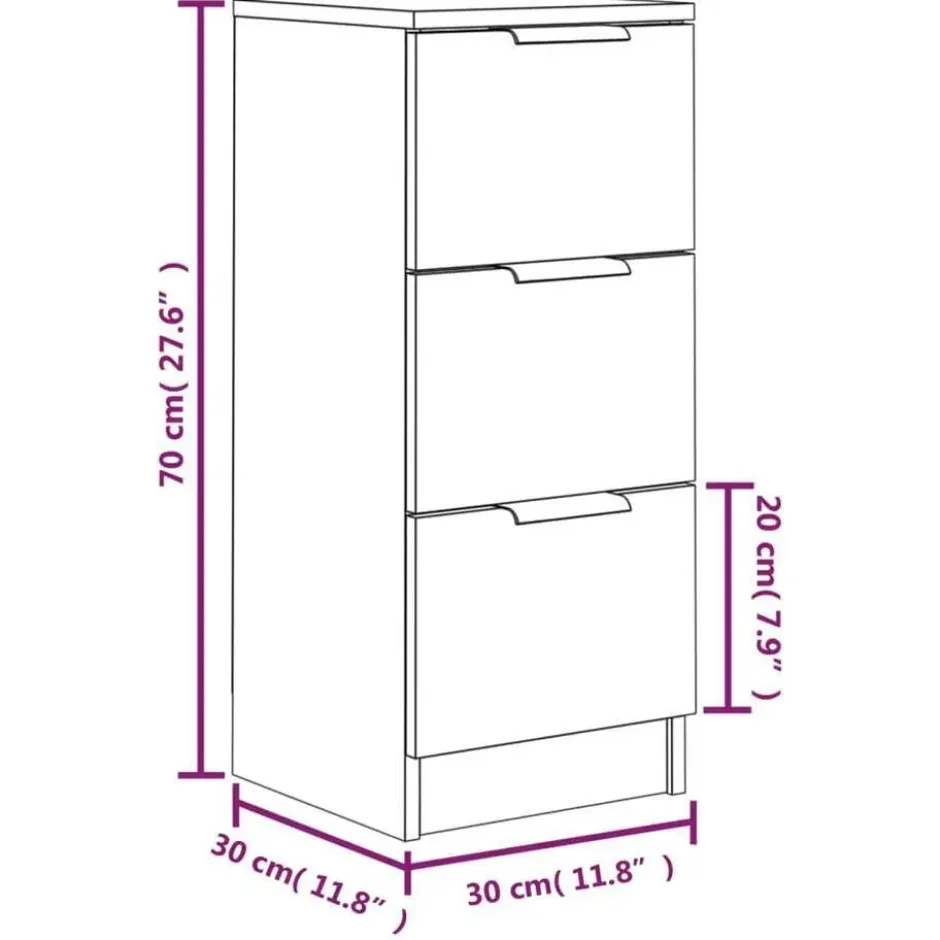 vidaXL - Dressoir met 3 lades - Wit - Bewerkt hout - 30x30x70 cm