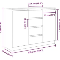 vidaXL - Dressoir met lades 100,5x35x76 cm spaanplaat zwart eikenkleurig