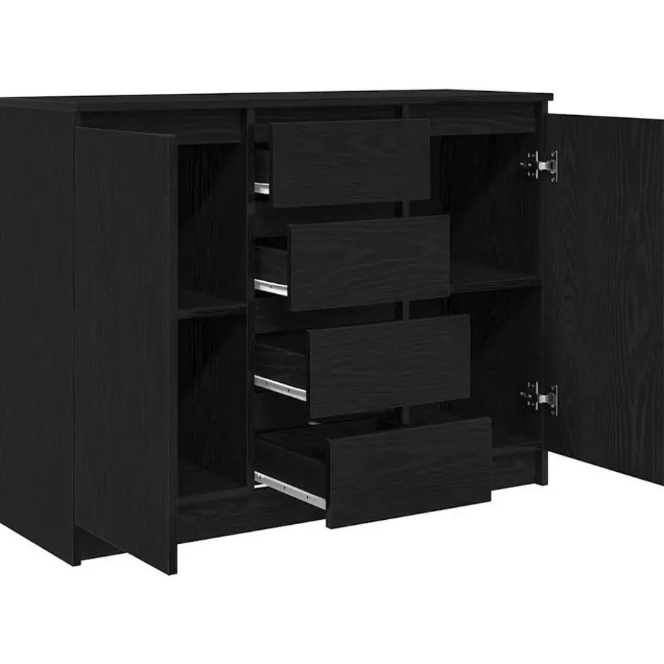 vidaXL - Dressoir met lades 100,5x35x76 cm spaanplaat zwart eikenkleurig