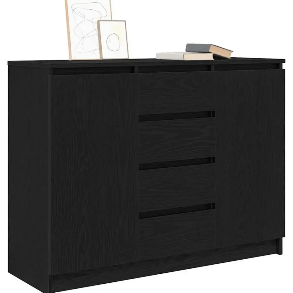 vidaXL - Dressoir met lades 100,5x35x76 cm spaanplaat zwart eikenkleurig